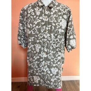 Vintage 90s Bugle Boy Hawaiian Shirt Mens Large Faded Green Short Sleeve